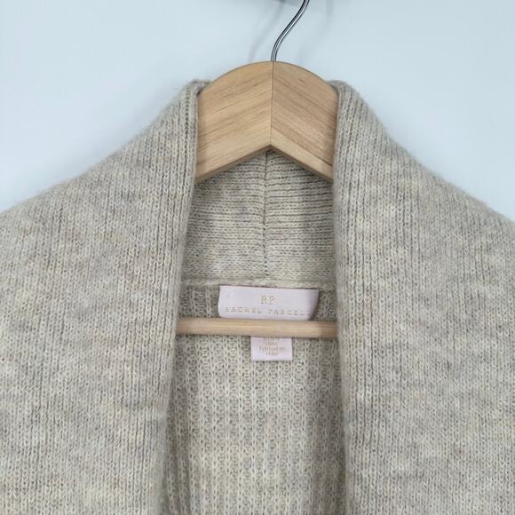 Rachel Parcell Chunky Knit Shawl Collar Open Cardigan Balloon Sleeve Sweater Tan - Picture 6 of 11